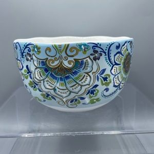 222 Fifth AISHA Cereal Soup Bowl Paisley Floral Teal Aqua Blue Green Gold 6”